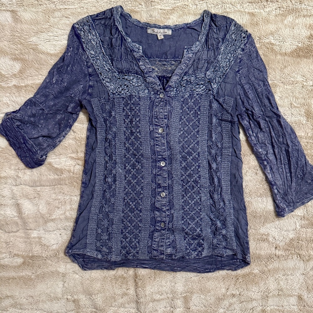Women's Blue Lace Detail Top
